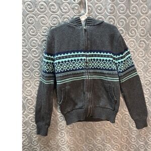Peek Kids Boys Girls Fair Isle Zip‎ Up Hoodie Sweater Size L 8 Gray Blue